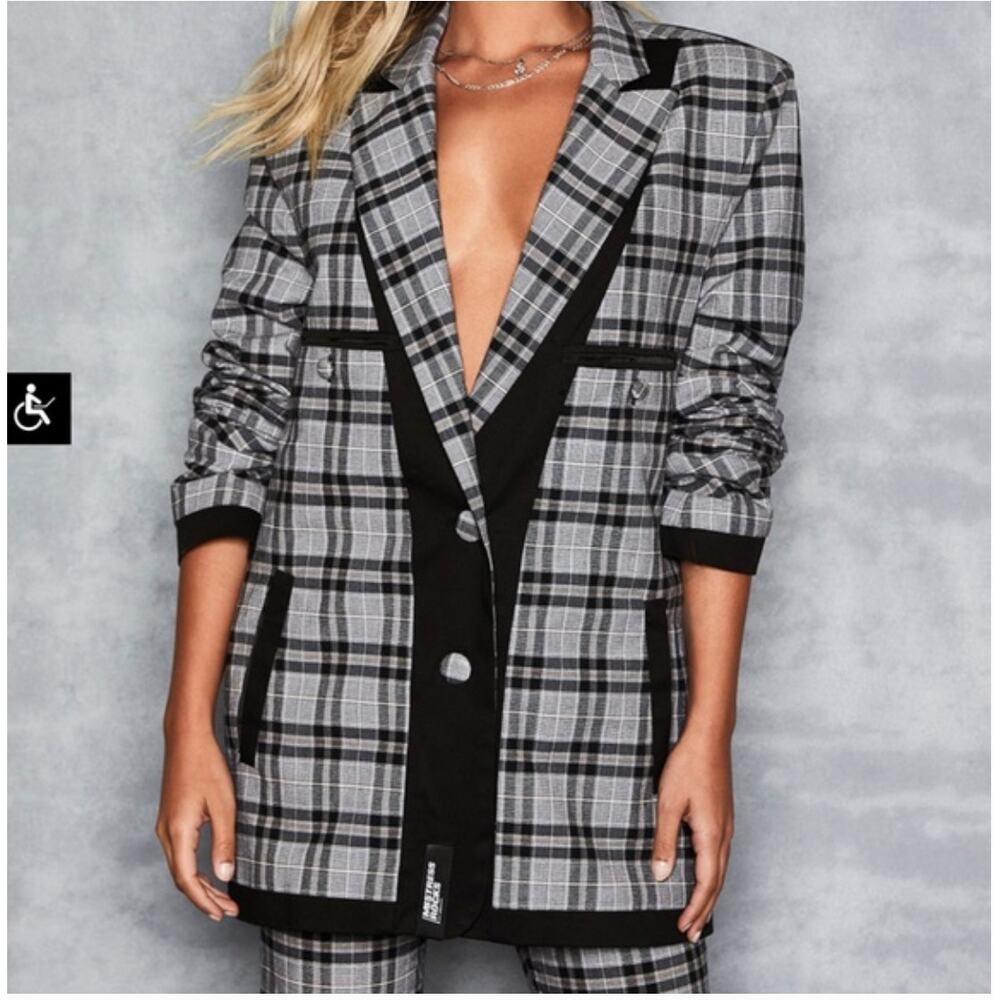 Mistress Rocks Blazer LA Artistry Black Gray Checkered Medium Oversized Cotton